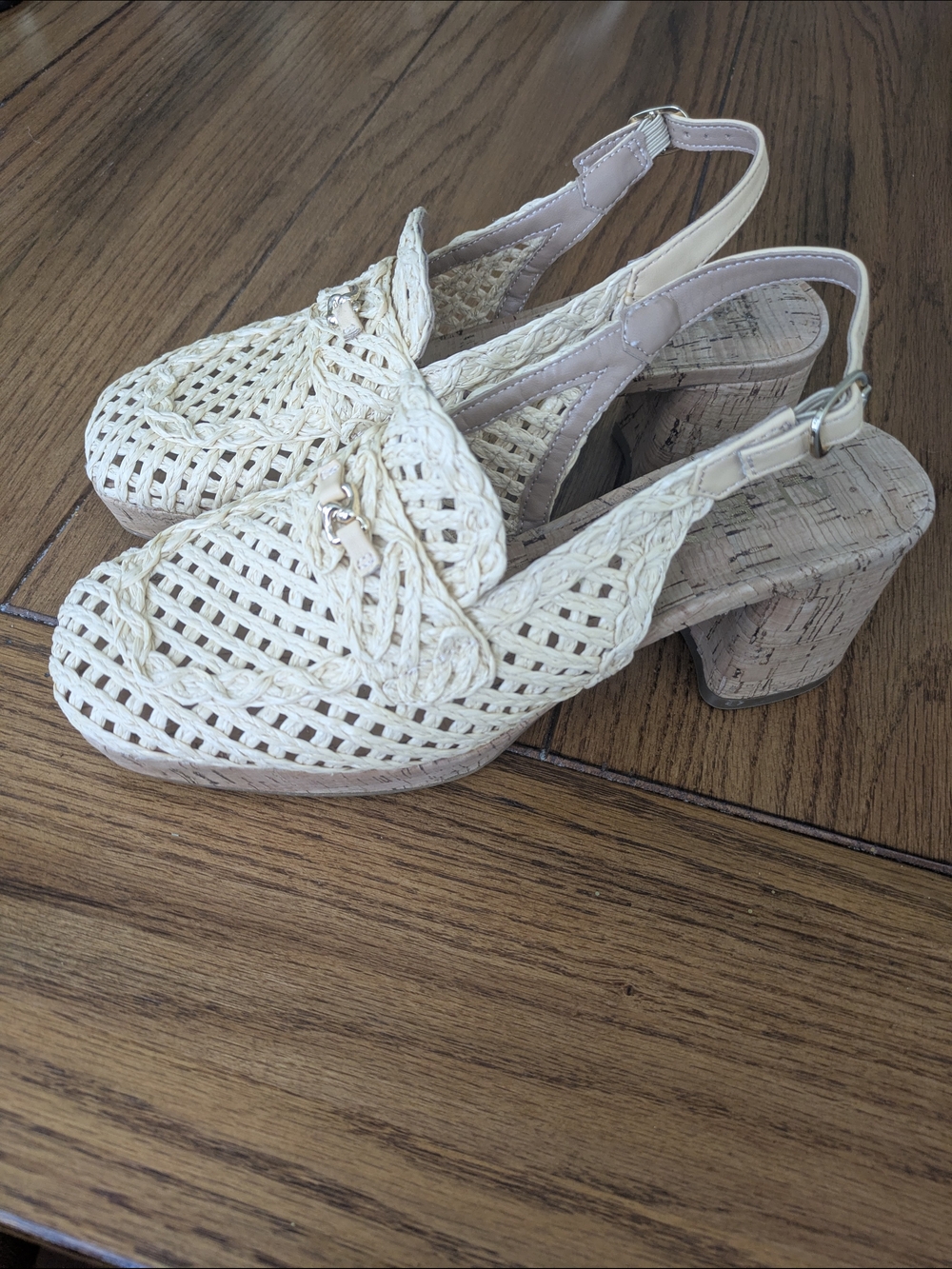 AEROSOLES Woven Slingback Block Heel Sandals — Cream